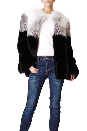 maria womens long fox fur jacket White & Black Striped Fox 6