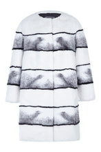 Load image into Gallery viewer, sarah womens long striped mink jacket Bianco & Nero stripes 5