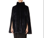 Black fur MINK LILLY E VIOLETTA cape worn by a MODEL on a white background