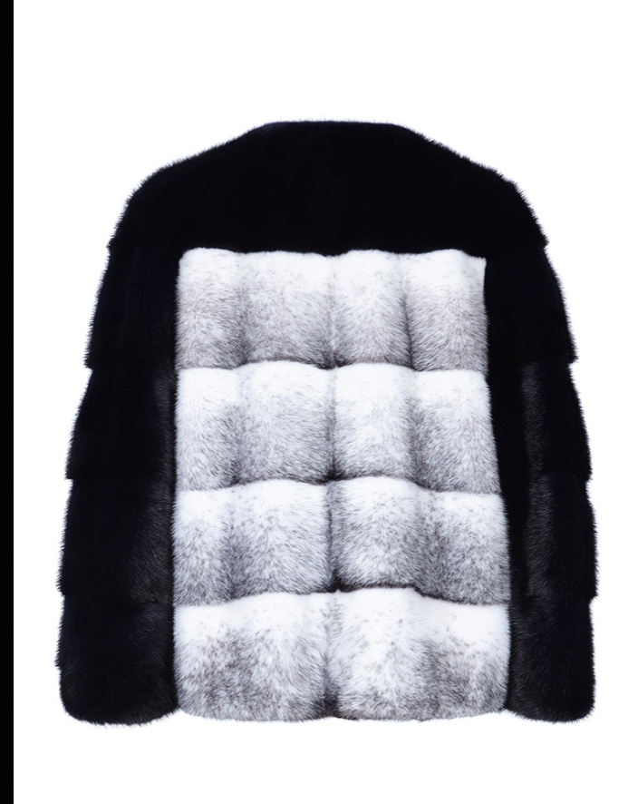 Colour-Blocked Mink Fur Bomber Jacket