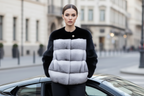 Colour-Blocked Mink Fur Bomber Jacket
