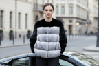 Colour-Blocked Mink Fur Bomber Jacket