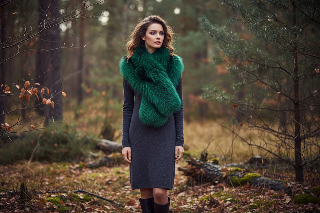 Arabella Silver Fox Fur Scarf Green