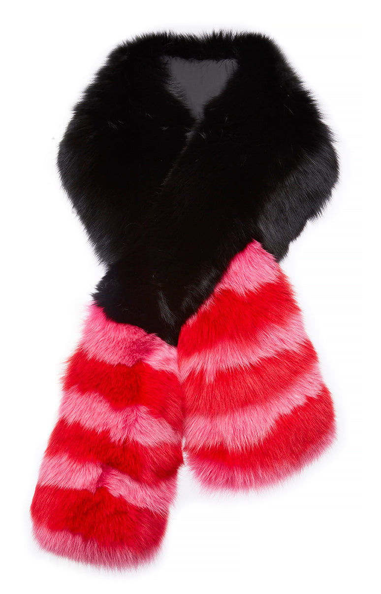 Arabella Striped Fox Fur Scarf Fuxia