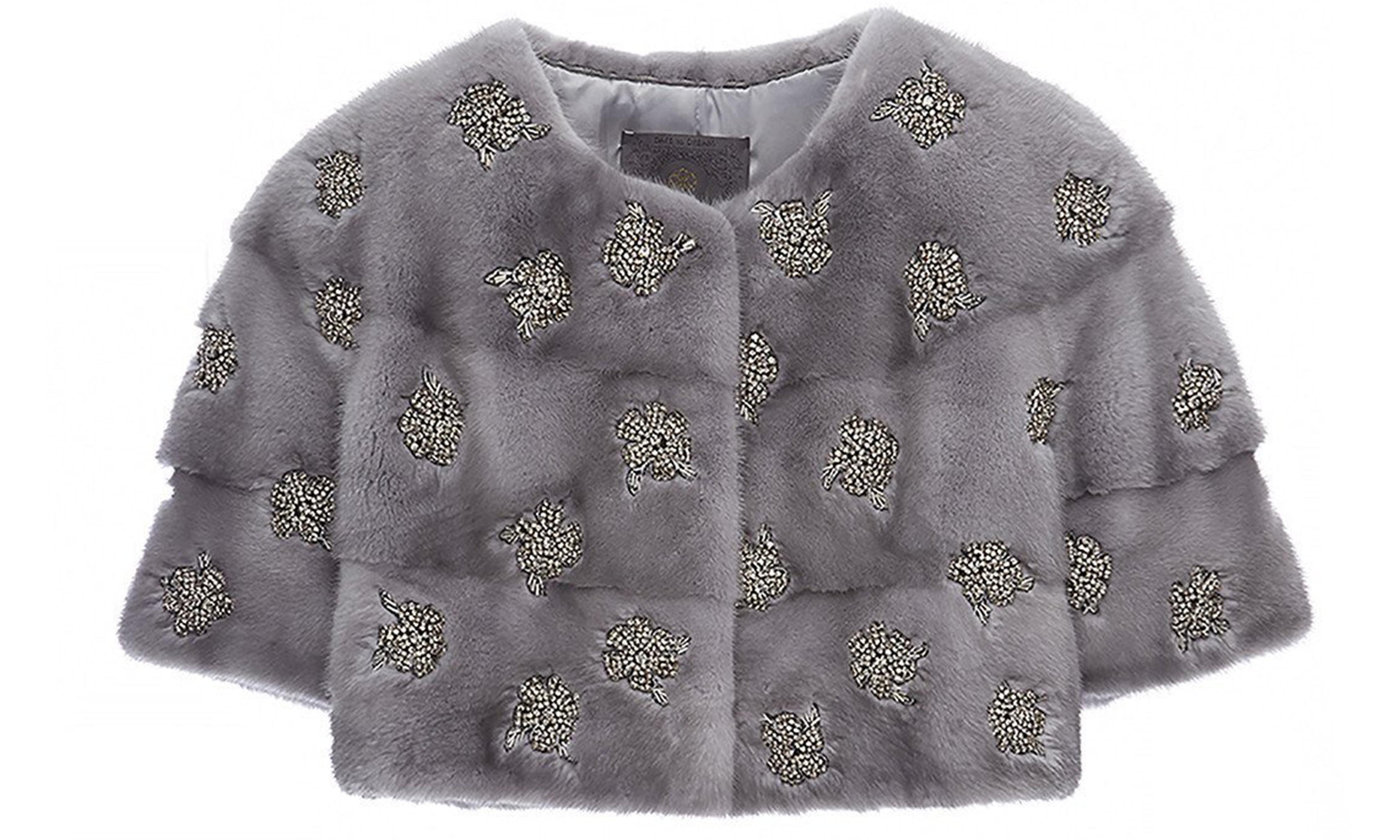 Sarah Mini Mink Fur Jacket with Swarovski Flowers