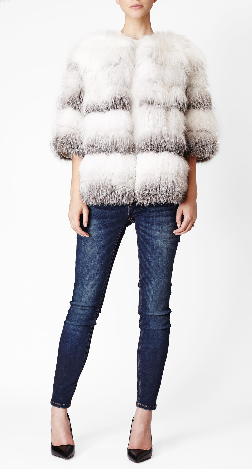 Icelandic Fox fur jacket from lilly e violetta in white with silver grey tones 