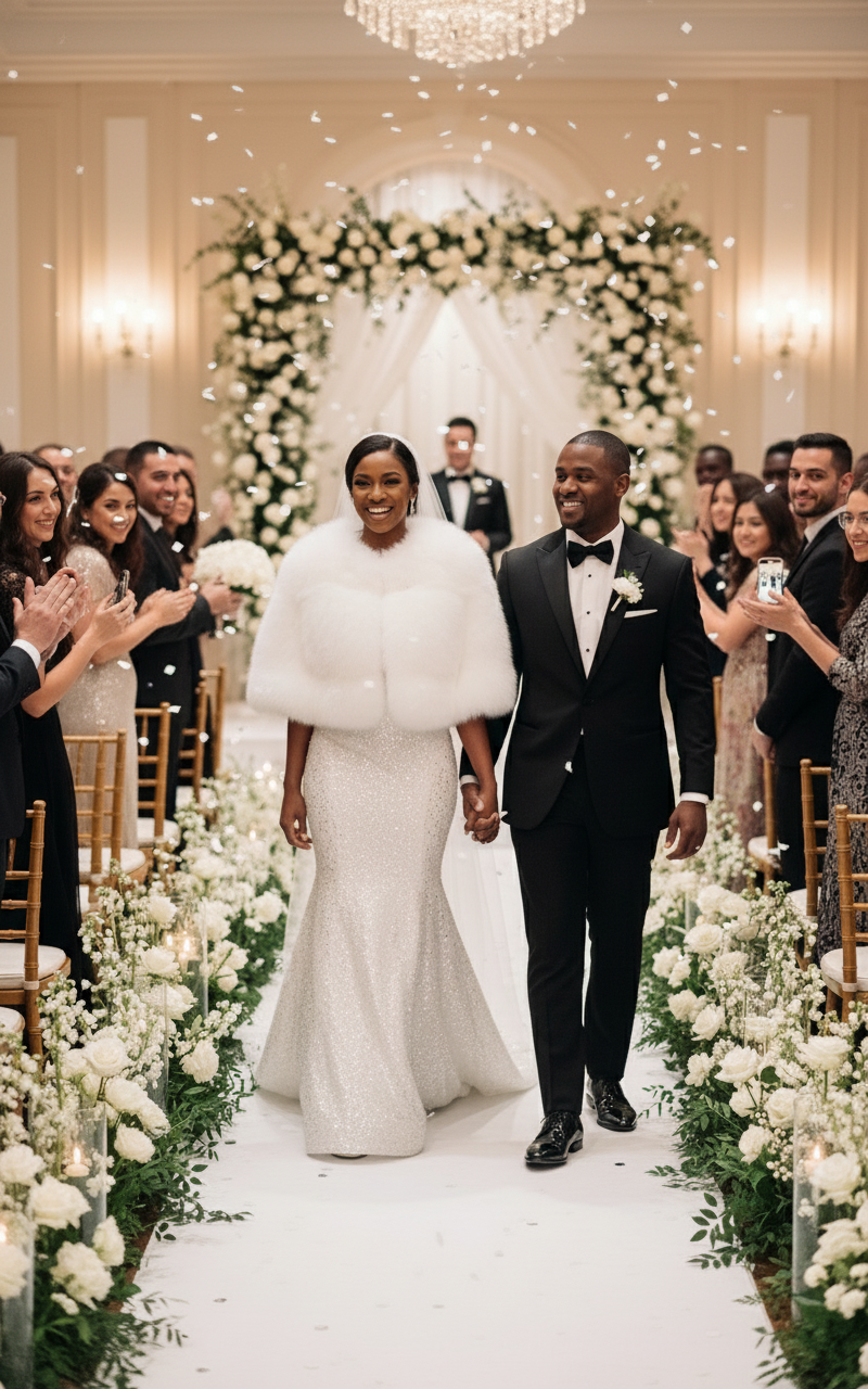 White Fox Cape from Lilly e Violetta on a bride