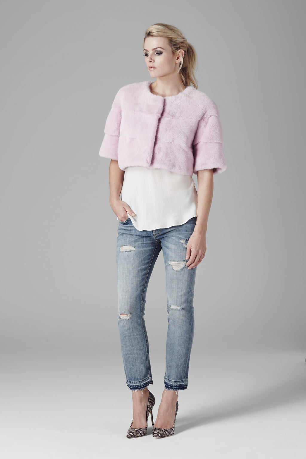 Sarah Mini Mink Fur Jacket Geranio