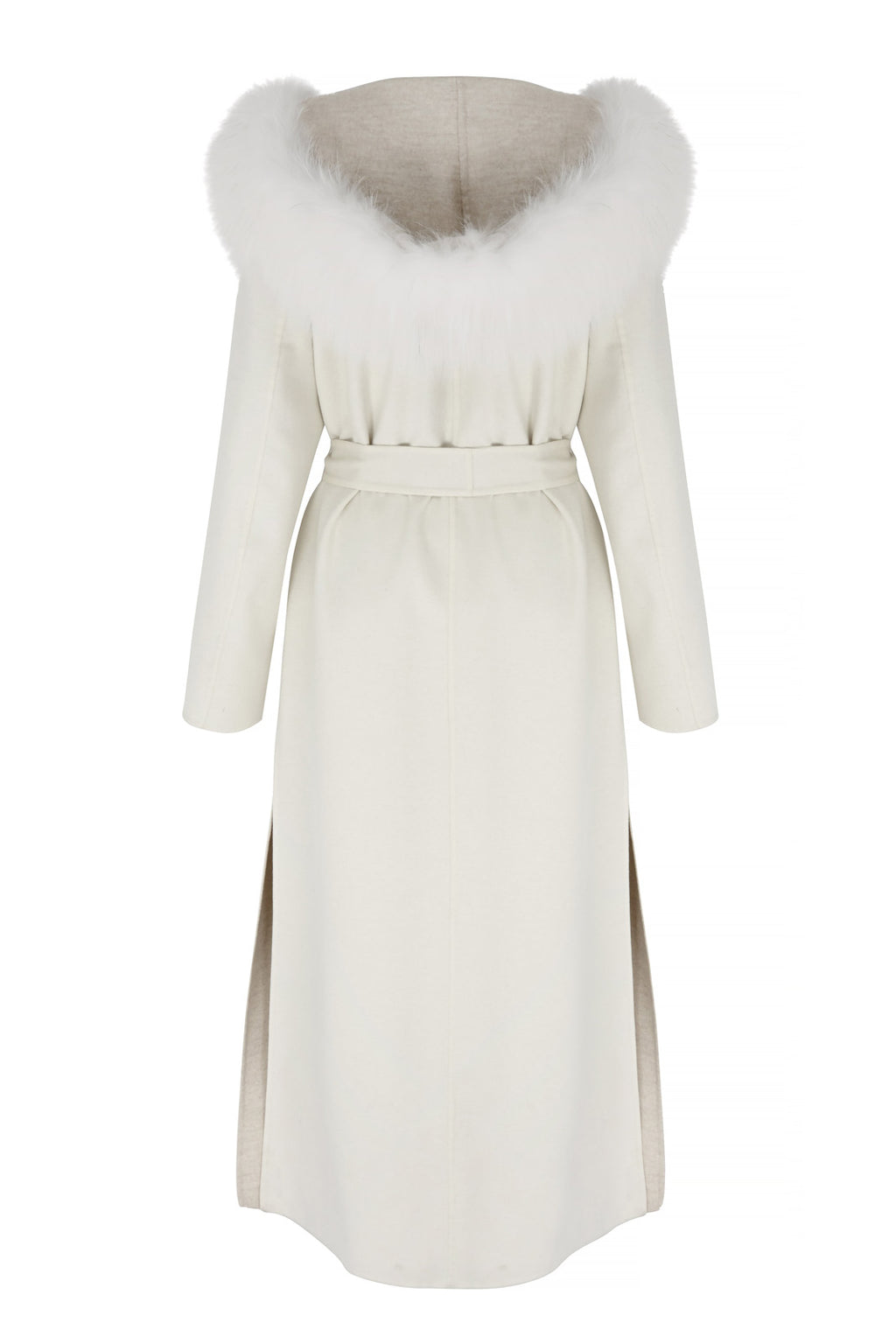 Lara jacket in cashmere with white fox collar hood bianco 2
