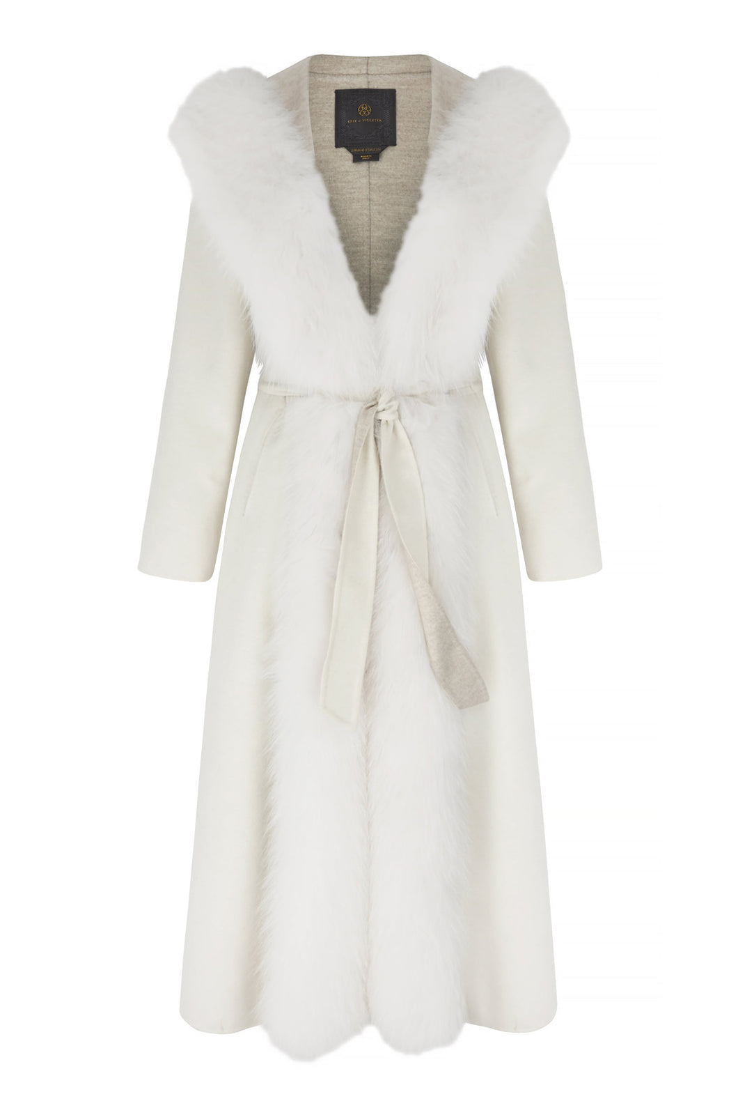 Lara jacket in cashmere with white fox collar hood bianco 1