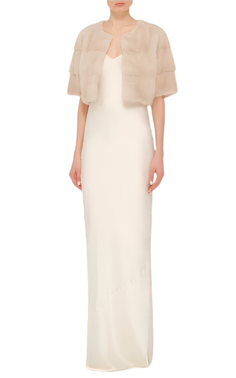 Sarah Mini from Lilly e Violetta cropped real mink bolero jacket in nude colour perfect for a gala 