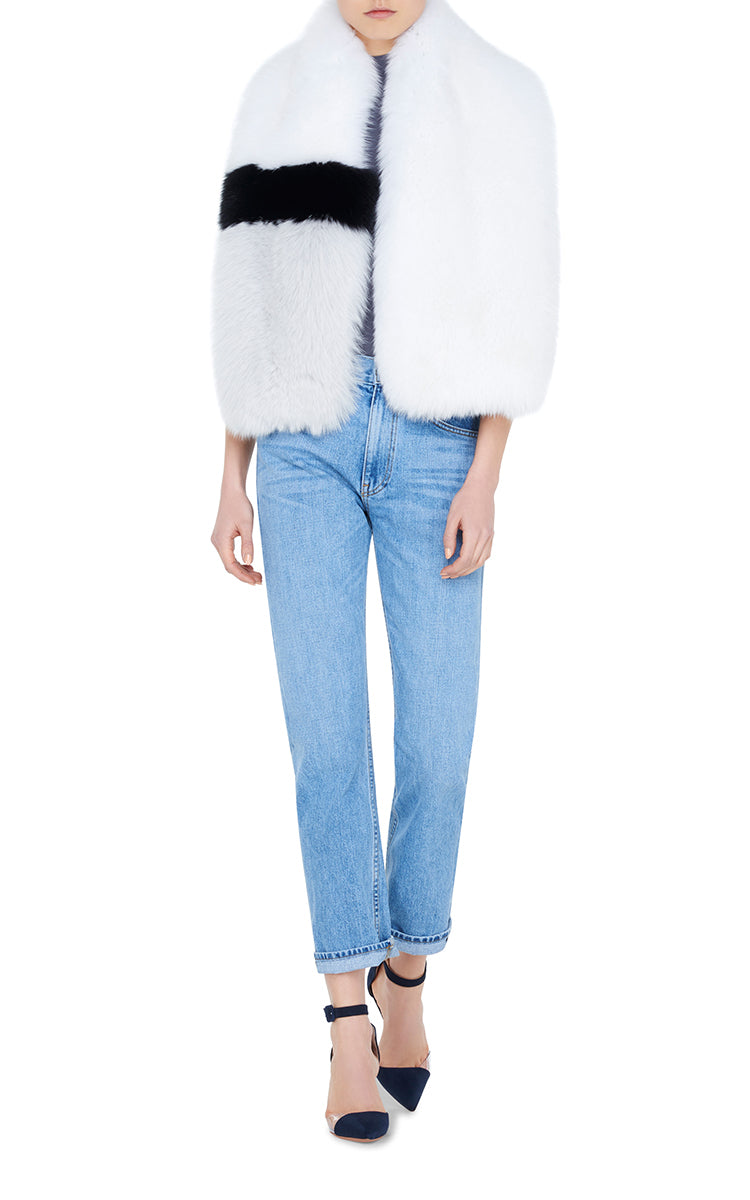 Arabella Striped Fox Fur Scarf Bianco
