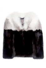 Load image into Gallery viewer, maria womens long fox fur jacket White &amp; Black Striped Fox 5
