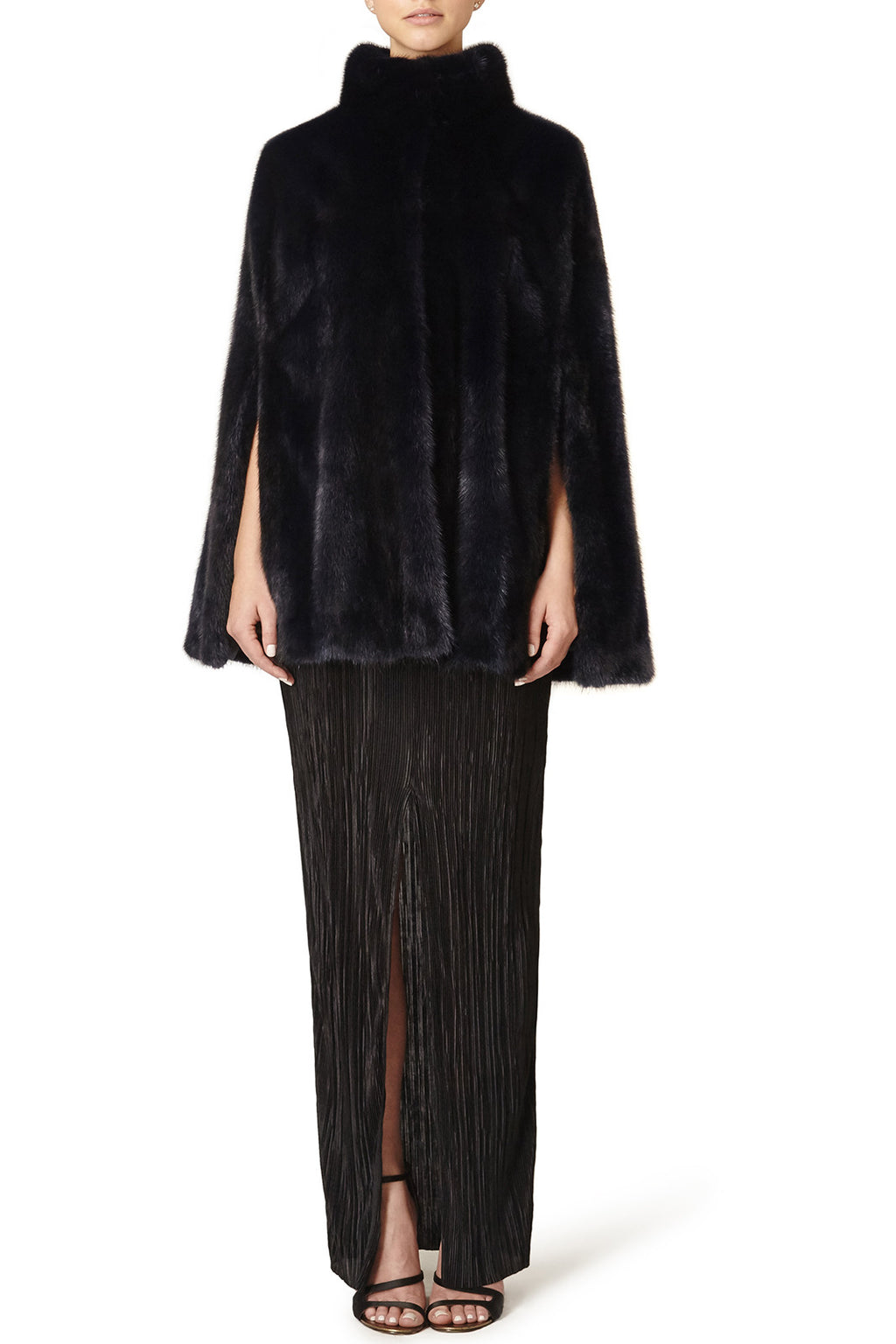 maria womens mink cape with collar Blu 2