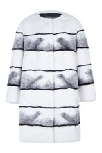 Load image into Gallery viewer, sarah womens long striped mink jacket Bianco &amp; Nero stripes 5
