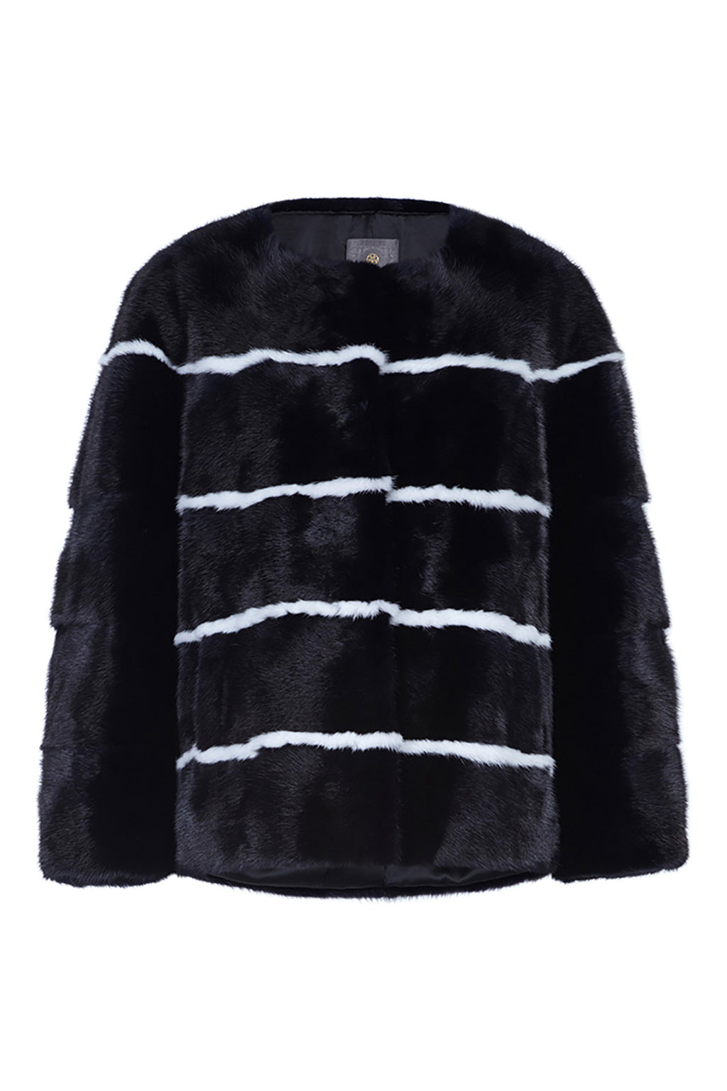 sarah womens striped mink jacket Nero & Bianco Stripes 5