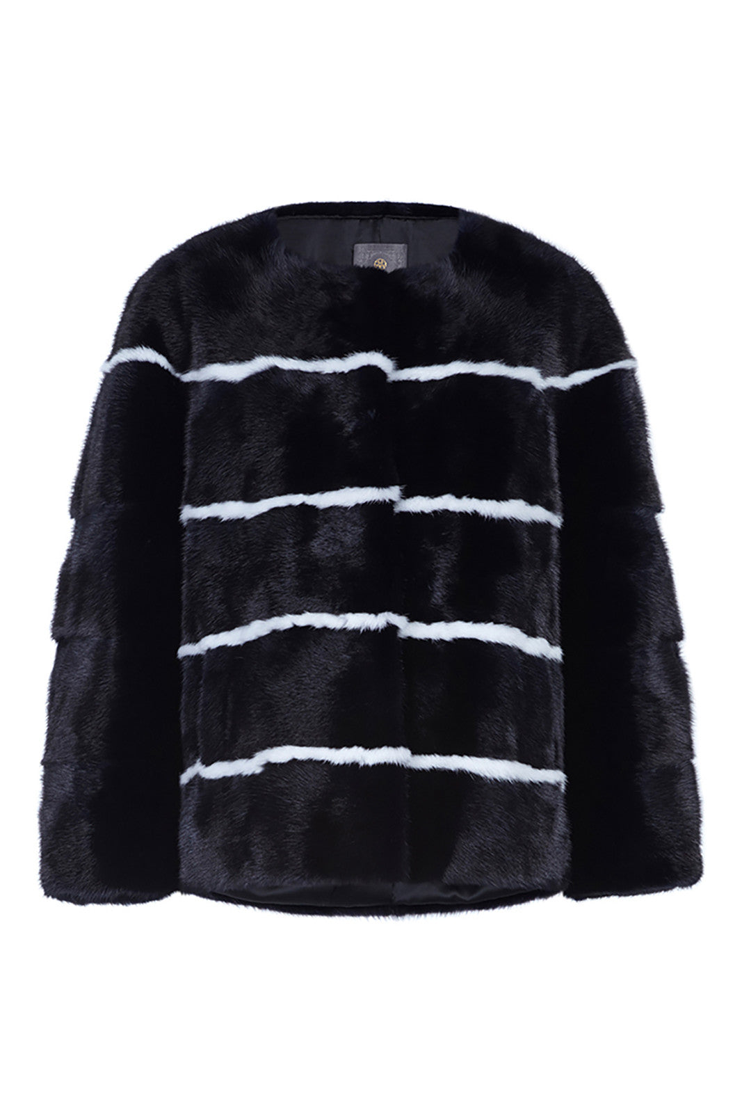 sarah womens striped mink jacket Nero & Bianco Stripes 5