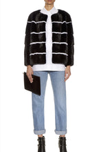 Load image into Gallery viewer, sarah womens striped mink jacket Nero &amp; Bianco Stripes 6
