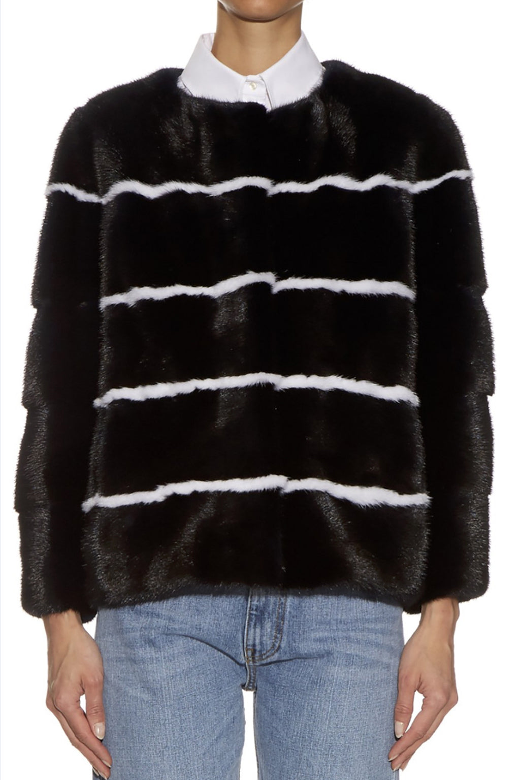sarah womens striped mink jacket Nero & Bianco Stripes 7