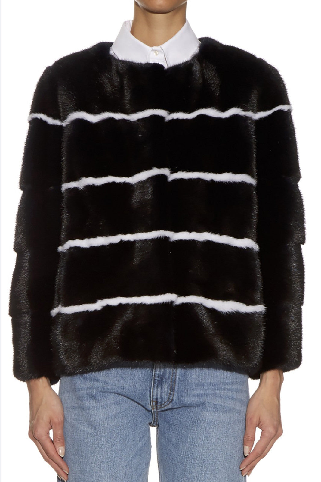 sarah womens striped mink jacket Nero & Bianco Stripes 7