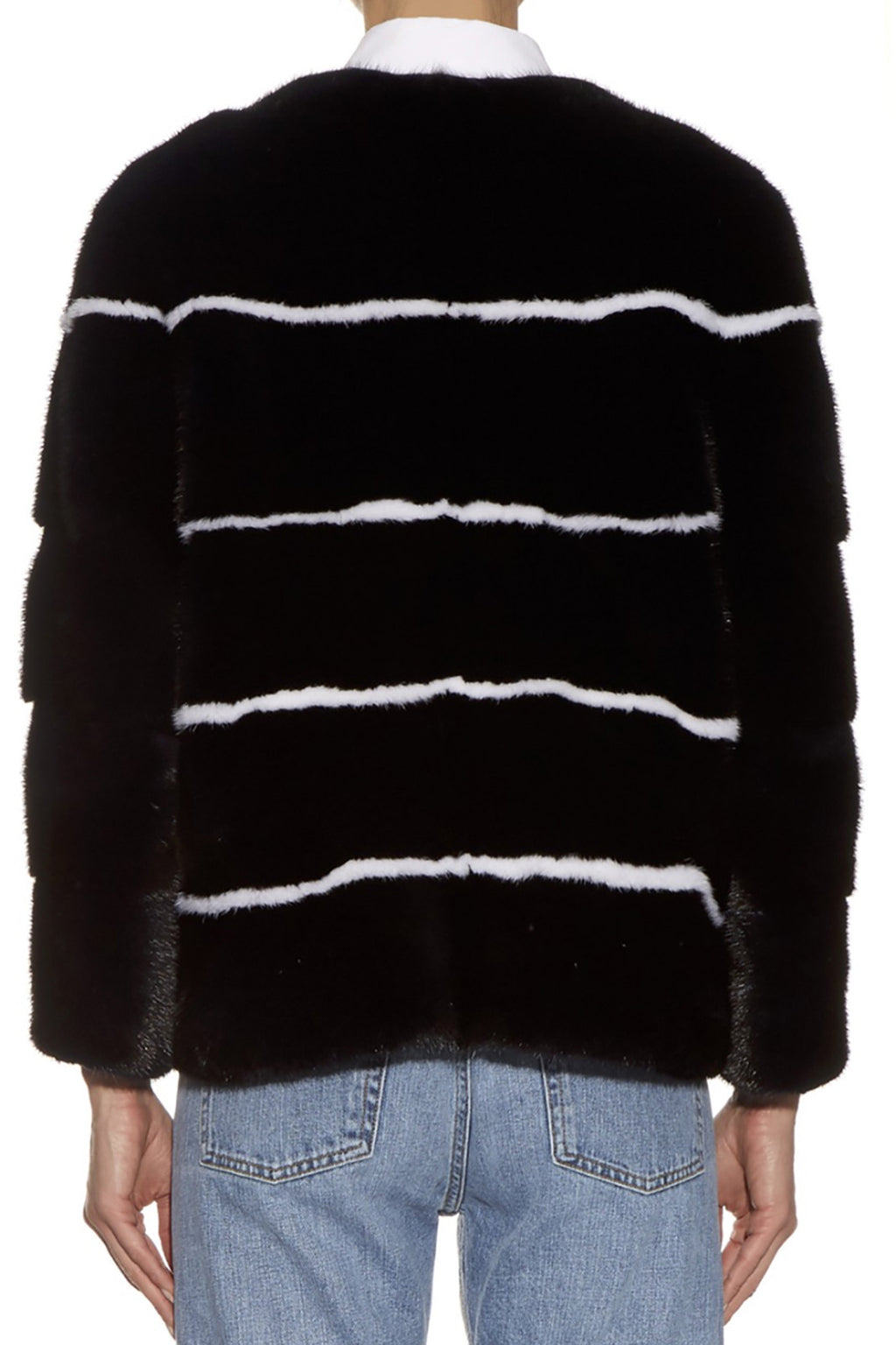 sarah womens striped mink jacket Nero & Bianco Stripes 8