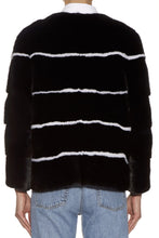 Load image into Gallery viewer, sarah womens striped mink jacket Nero &amp; Bianco Stripes 8
